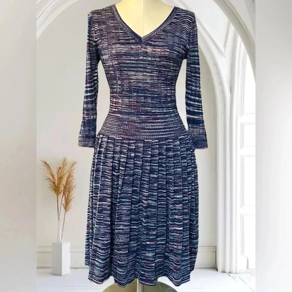 050 Just Taylor | NWOT Purple Teal Multicolor Knit Fit & Flare Dress (Size S) - Picture 1 of 9